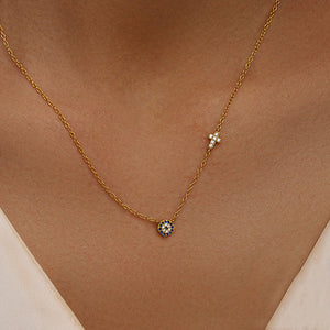 Gold Evil Eye Cross Charm Necklace