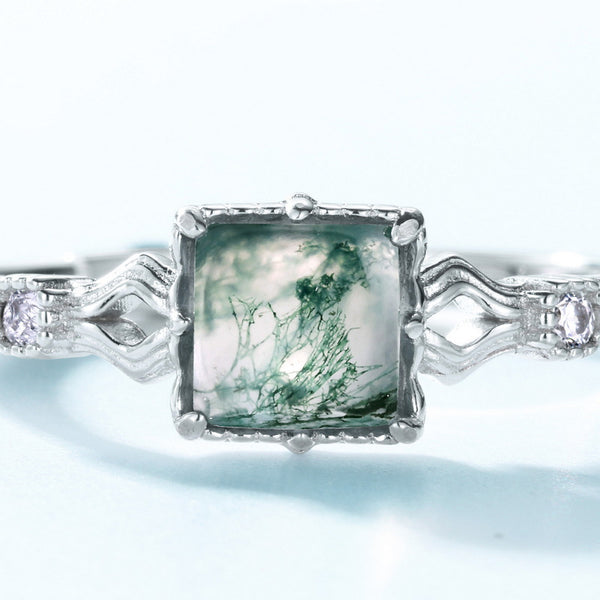 Green Moss Cube Ring