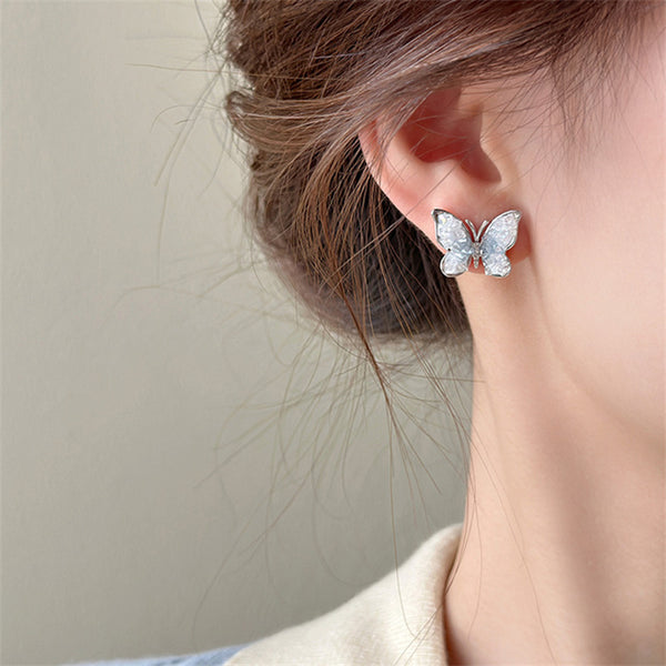 Blue Butterfly Flower Stud Earrings