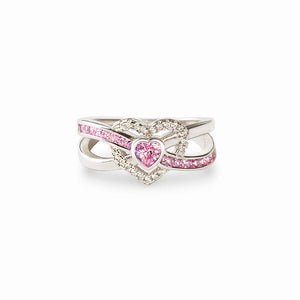 Pink Heart Double Row Band Ring