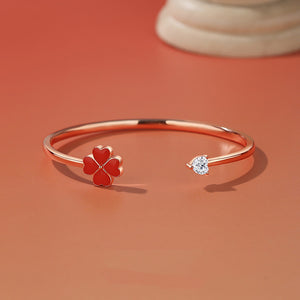 Red Enamel Four Leaf Clover Bangle Bracelet