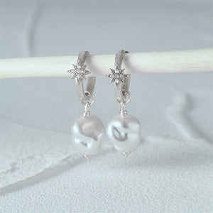 Baroque Pearl Dangle Drop Hoop Earrings