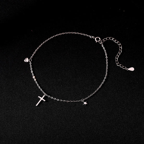 Silver Cross Charm Anklet