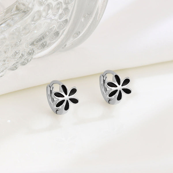 Black Daisy Flower Hoop Earrings