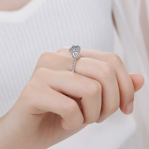 Moissanite Flower Pave Halo Engagement Ring