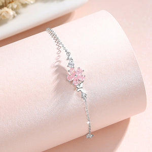 Pink Cherry Blossom Butterfly Charm Bracelet