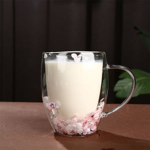 Double Wall Dry Flower Glass Coffee Cup