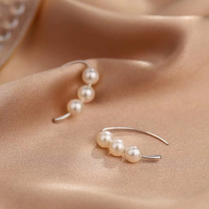 Dainty Triple Pearl Hoop Earrings