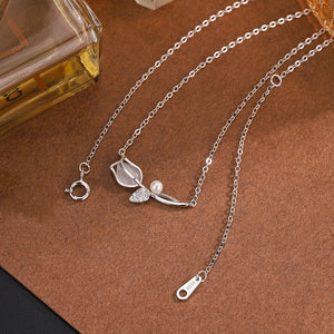 Opal Tulip Flower Pearl Charm Necklace