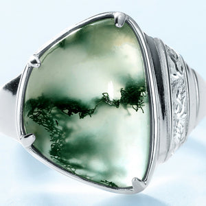 Bague Carbochon en agate mousse verte