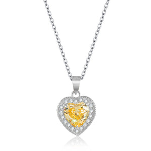 Pink Yellow Gemstone Halo Heart Necklace