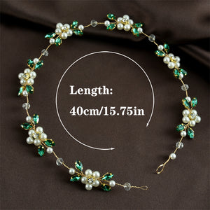 Green Crystal Pearl Bridal Wedding Headband