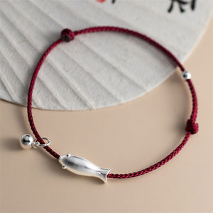 Koi Fish Bell Charm Braid Rope Bracelet