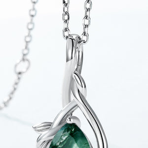 Pear Cut Moss Agate Leaf Charm Necklace