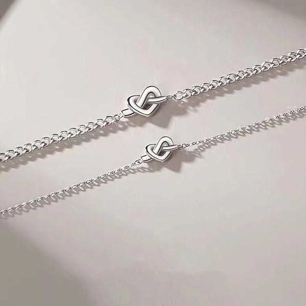 Silver Heart Knot Couple Bracelet