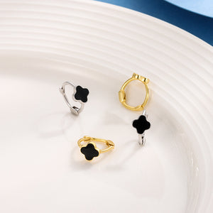 Black Four Leaf Clover Hoop Earrings