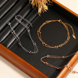 Dainty Triple-Layer Beaded Charm Anklet