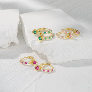 Dainty Heart Drop Hoop Earrings