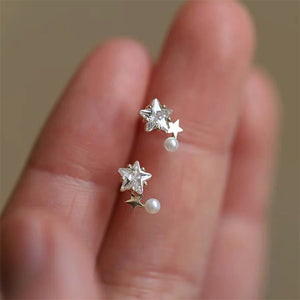 Tiny Small Pearl Star Wedding Stud Earrings