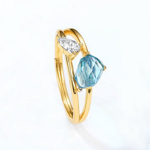 Dainty Gold Blue Topaz Stacking Ring
