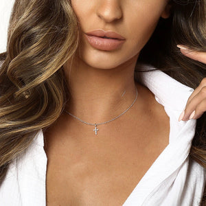 Tiny Small Cross Charm Pendant Necklace