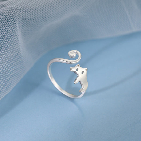 Silver Cat Adjustable Ring