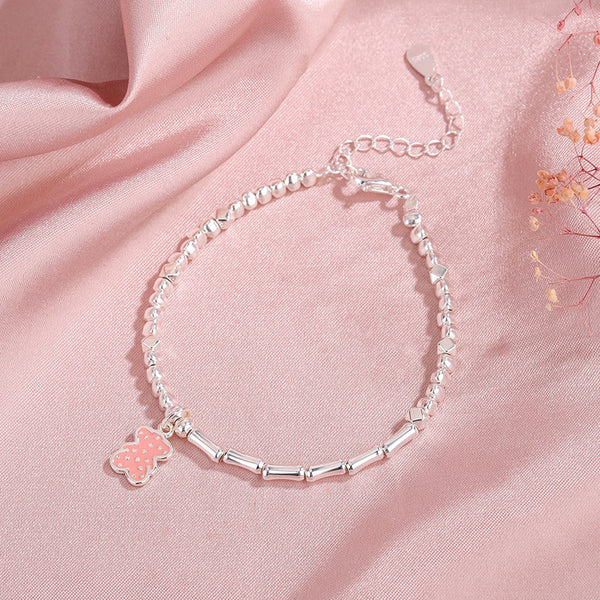 Pink Heart Bear Charm Pearl Bracelet