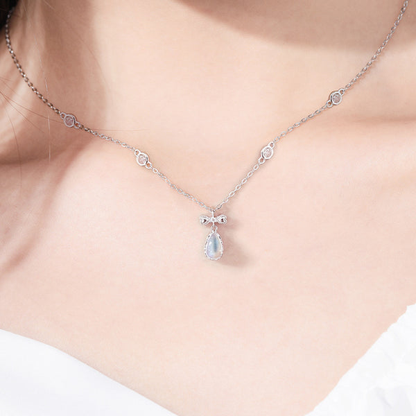 Bow Moonstone Pendant Necklace