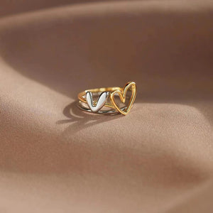 Irregular Two Tone Heart Stacking Ring