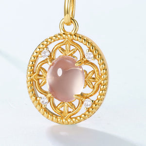 Oval Rose Quartz Flower Pendant Necklace