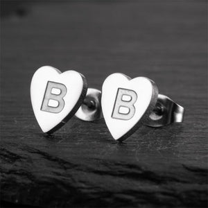 Custom Initial Letter Heart Stud Earrings