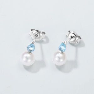 Natural Aquamarine Pearl Stud Earrings