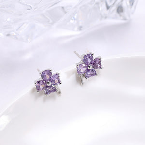 Blue Purple Four Leaf Clover Stud Earrings