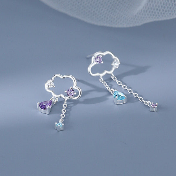 Color Gemstone Cloud Rain Stud Earrings