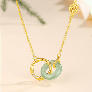 Aventurine Bamboo Interlocking Ring Necklace