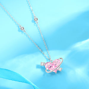 Pink Heart Planet Star Pendant Necklace