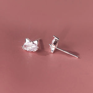 Tiny Small Cat Oval Stud Earrings