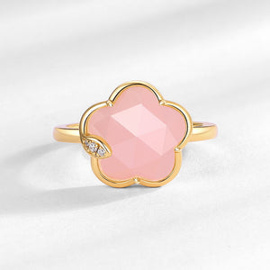 Rose Quartz Cherry Blossom Flower Ring