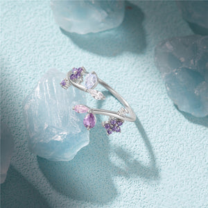 Purple Flower Stacking Bypass Ring