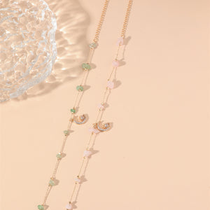 Crystal Raw Stone Moon Charm Anklet