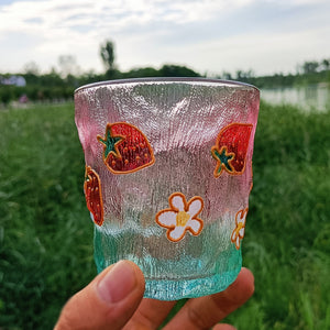 Hand Paint Flower Strawberry Drinking Glass