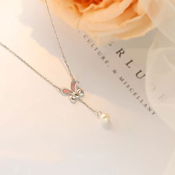 Pink Bunny Pearl Necklace
