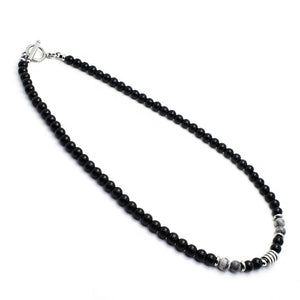 Black Agate Crystal Bead Men Necklace