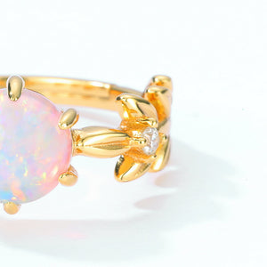 Round Opal Leaf Stacking Ring