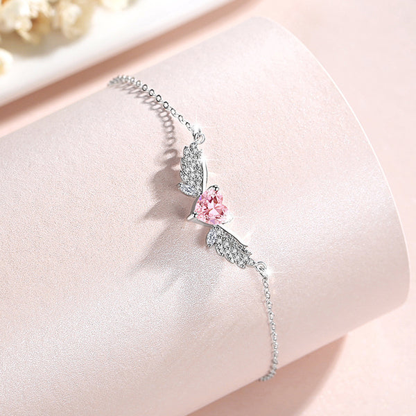 Pink Heart Angel Wing Bracelet