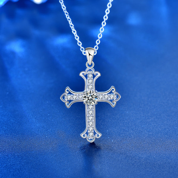 Moissanite Cross Pendant Wedding Necklace