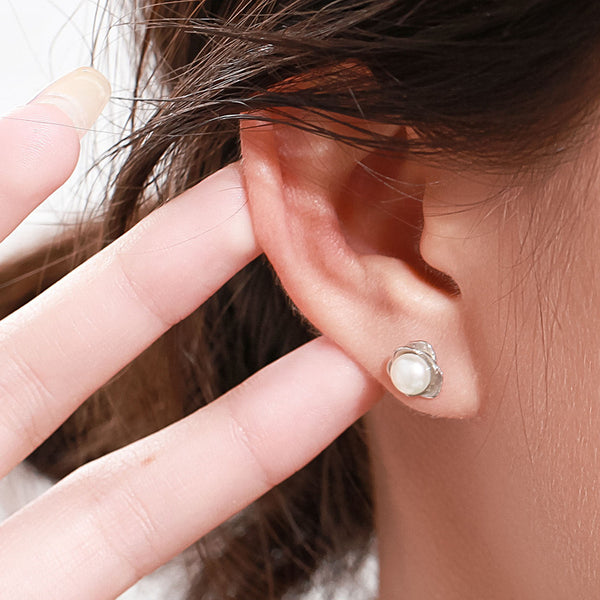 Rose Flower Pearl Stud Earrings