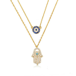 Evil Eye Hamsa Double Layering Necklace