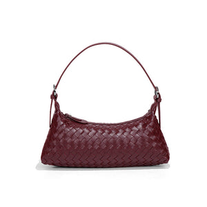 Woven Leather Baguette Shoulder Handbag