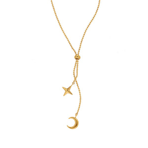 Moon Star Pendant Lariat Necklace